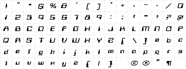 TechSchoolExtended Oblique  glyph index