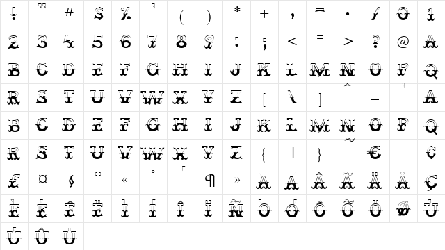 Klavier Regular  glyph index