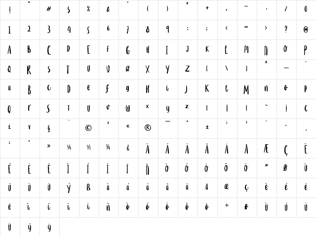LD Happy Saurus Regular  glyph index