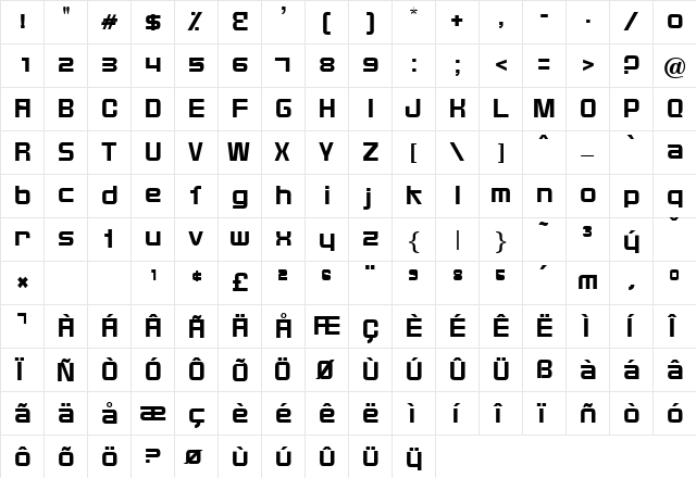BixbySpecial Regular  glyph index
