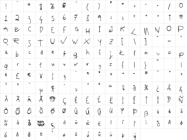 Tequila Regular  glyph index