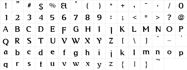 Kabos Gyula Regular  glyph index
