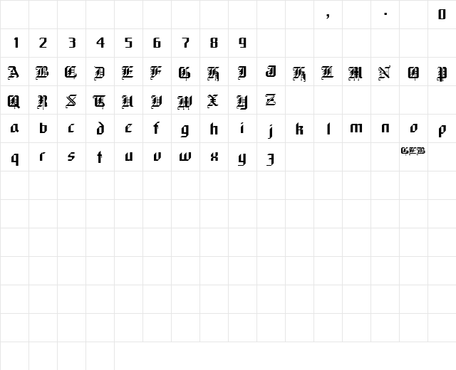 Blackwoods Regular  glyph index