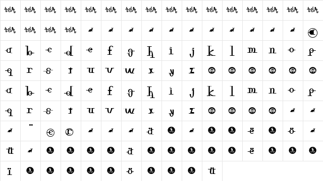 freeble Regular  glyph index
