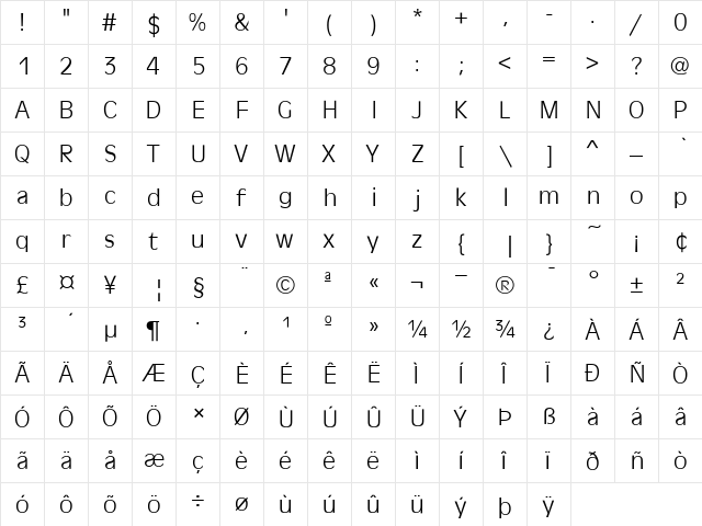 Antique Olive T Regular  glyph index