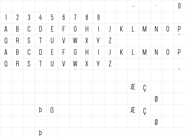 Carson Regular  glyph index