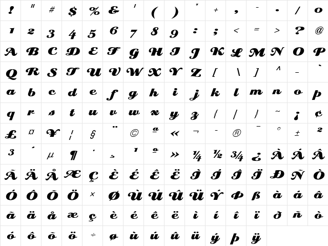 Eclat Medium  glyph index