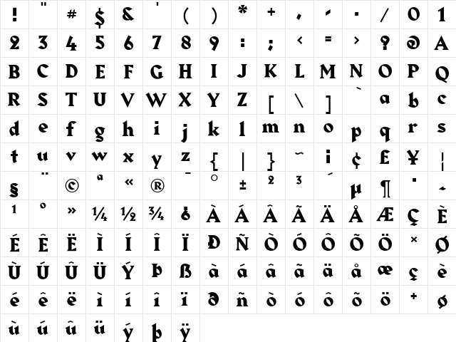 Harbour Regular  glyph index