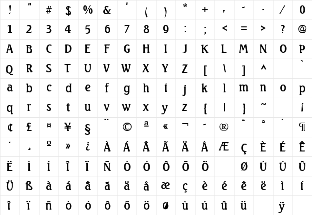 Seagull Regular  glyph index