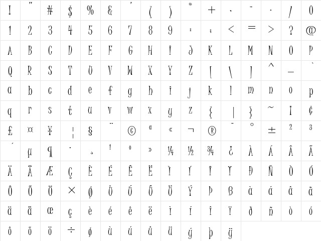 Juice ITC Regular  glyph index
