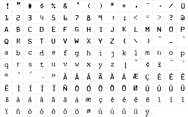 Mainframe-RD Two Laser Regular  glyph index