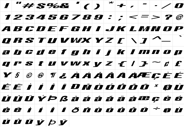 FZ BASIC 9 ITALIC Normal  glyph index