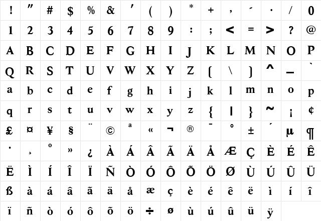 HessOldStyleBold Bold  glyph index