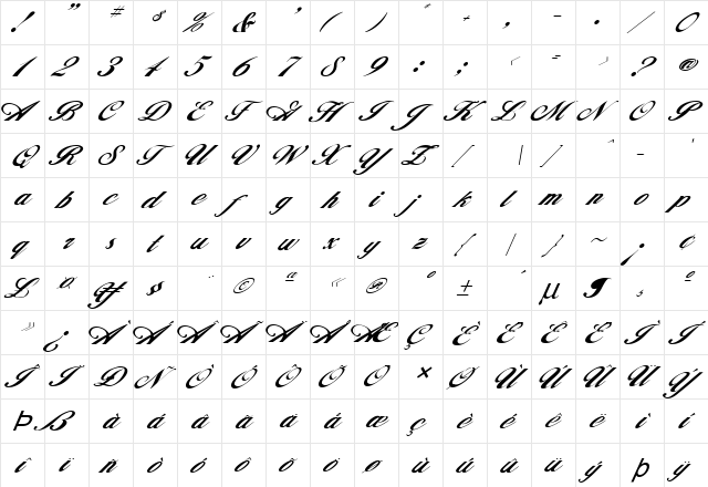 FZ SCRIPT 12 ITALIC Normal  glyph index