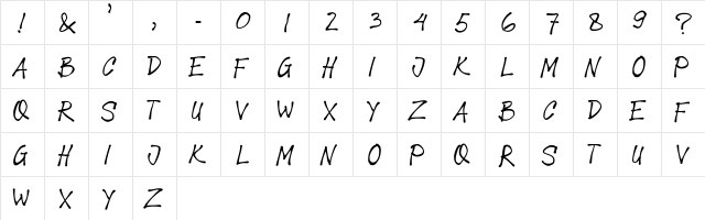 Joe Tasliman Regular  glyph index
