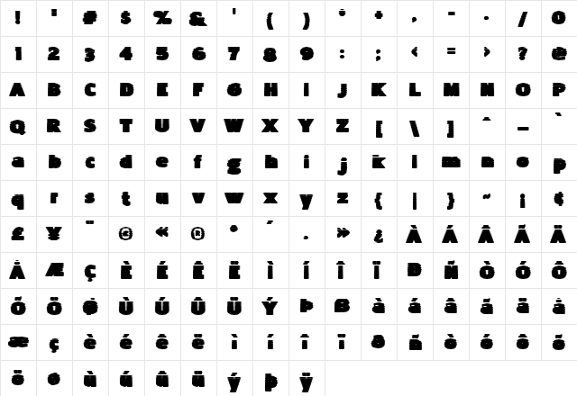 Pakenham TV Regular  glyph index