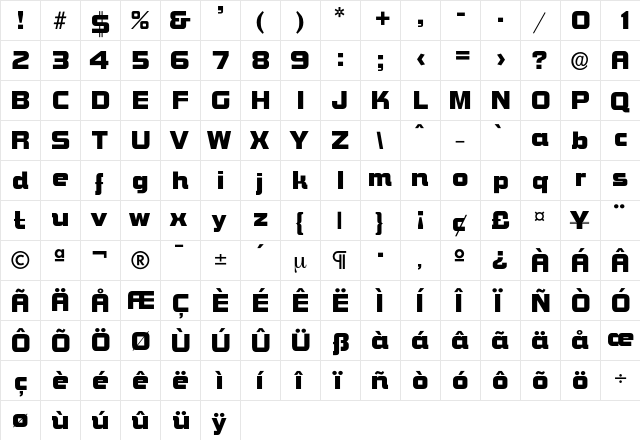 Lansing Regular  glyph index