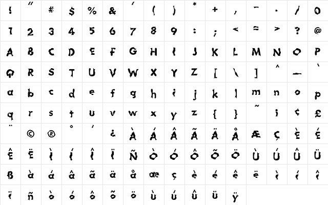 Chophouse Regular  glyph index