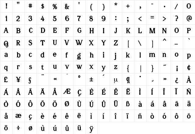 DoctorBold Regular  glyph index