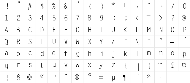 MetronomC Regular  glyph index