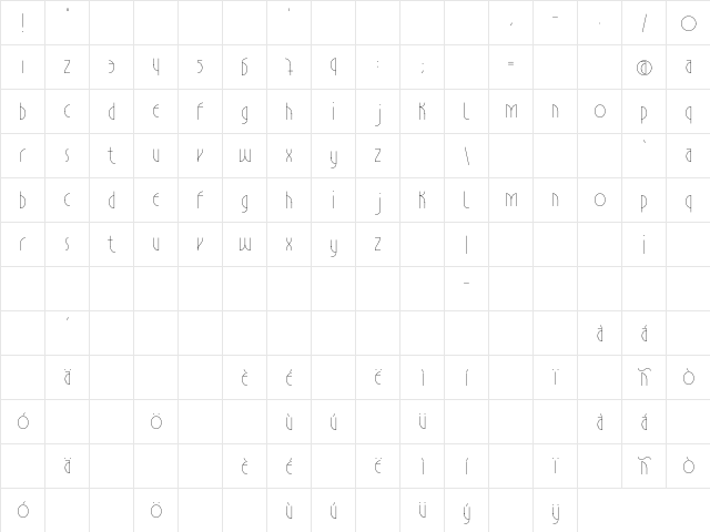 Estilistica Regular  glyph index