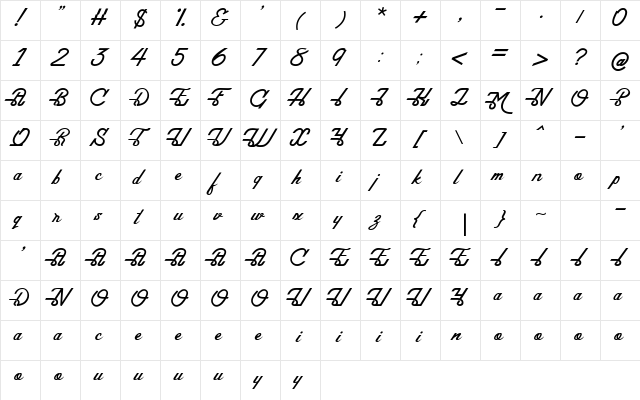 Maddison Regular  glyph index