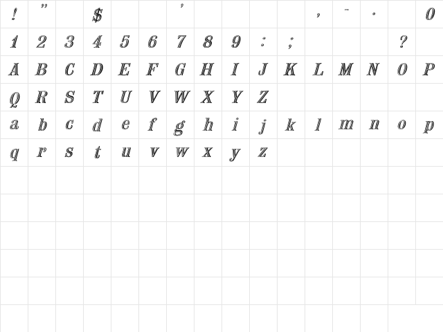 Nauert Italic Plain Italic  glyph index