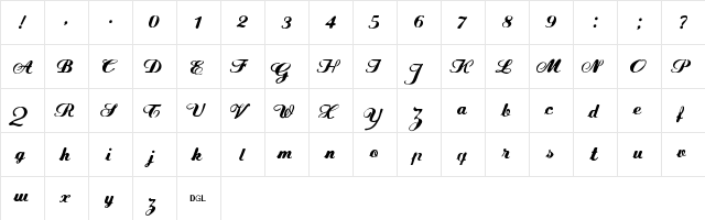 FLW Script Regular  glyph index