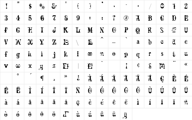 TaDaaSSK Regular  glyph index