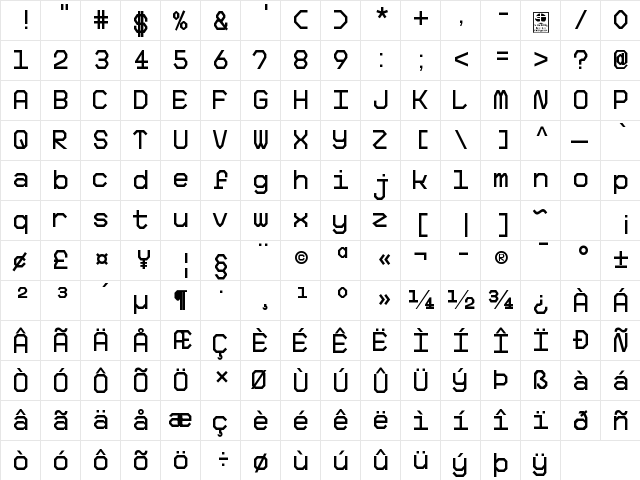 Big Pixel Demo Regular  glyph index