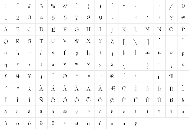LeadFont Regular  glyph index