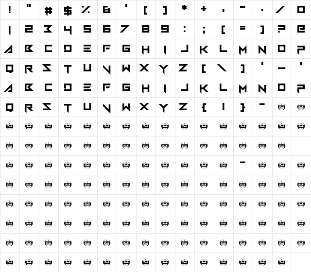 Sparkles Regular  glyph index