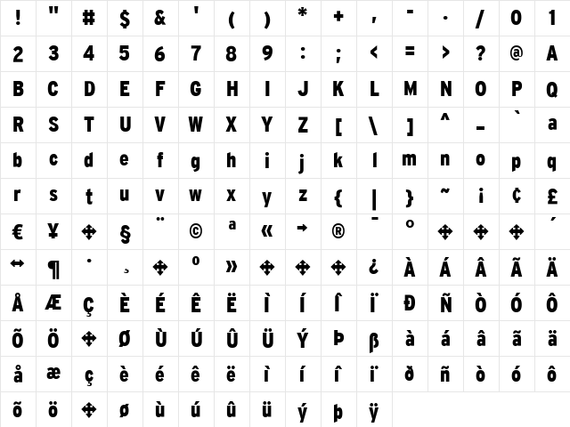 InterstatePlus Regular  glyph index