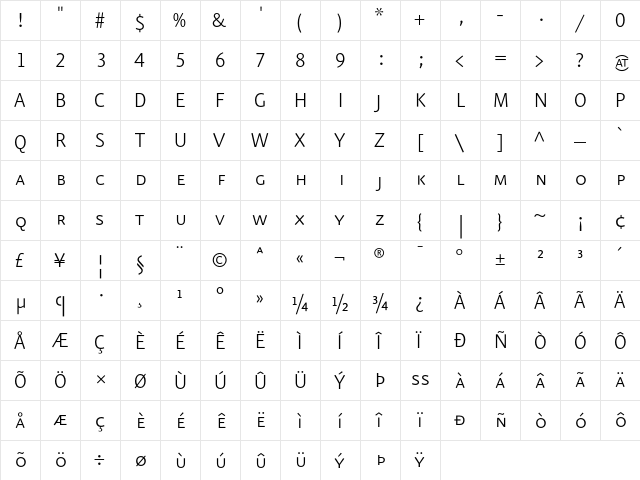 Eureka Sans Light Caps  glyph index