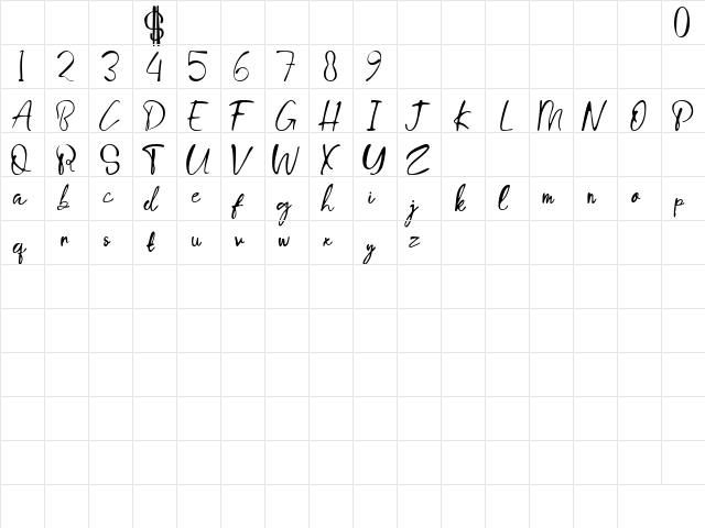 Porto Bianco Demo Regular  glyph index