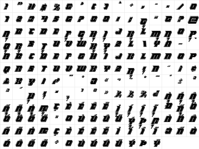 Thunder Titan Bevel Regular  glyph index