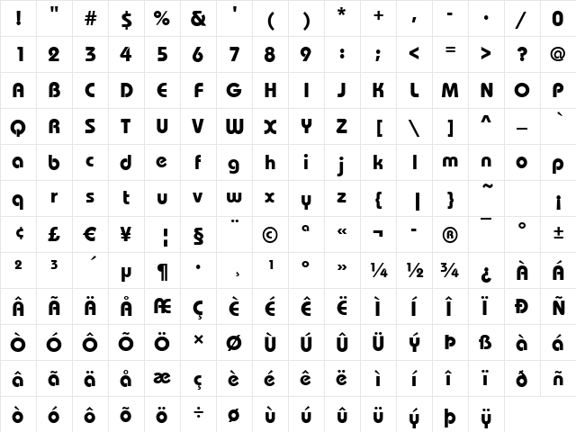 Dessau-Bold Regular  glyph index