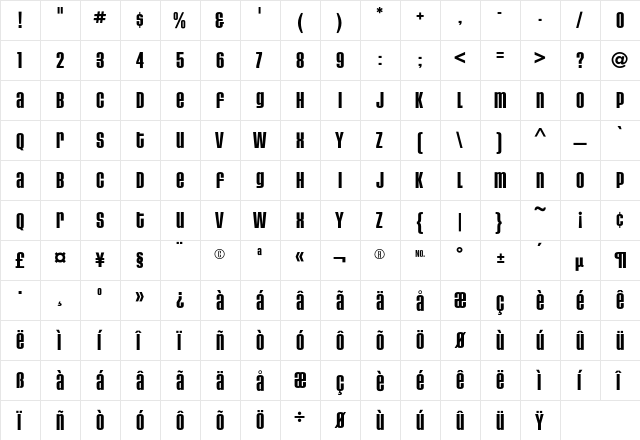 HouseGothic BoldAltCaps  glyph index