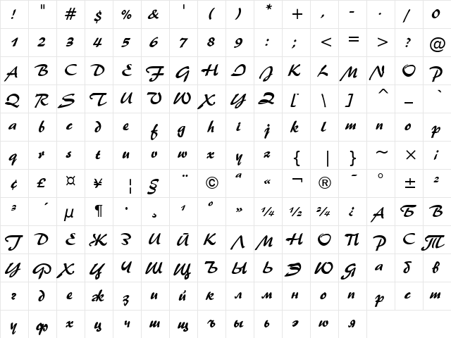Brush 445 Normal  glyph index