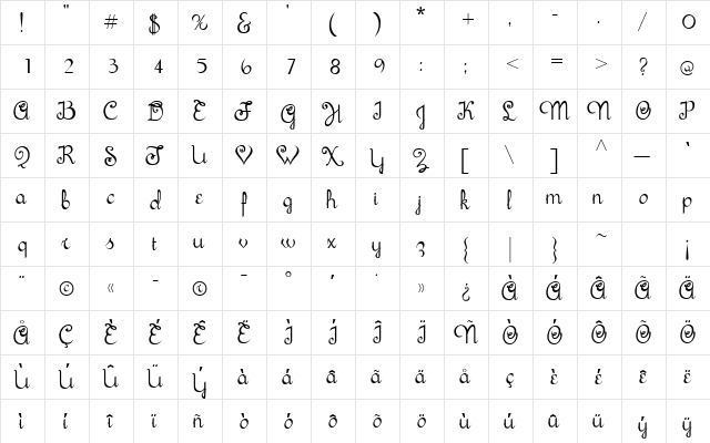 Sachiko Regular  glyph index