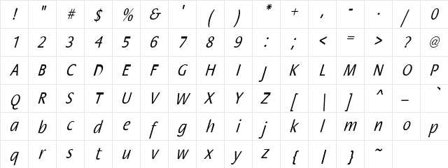 FloraCndObl-Nor Regular  glyph index