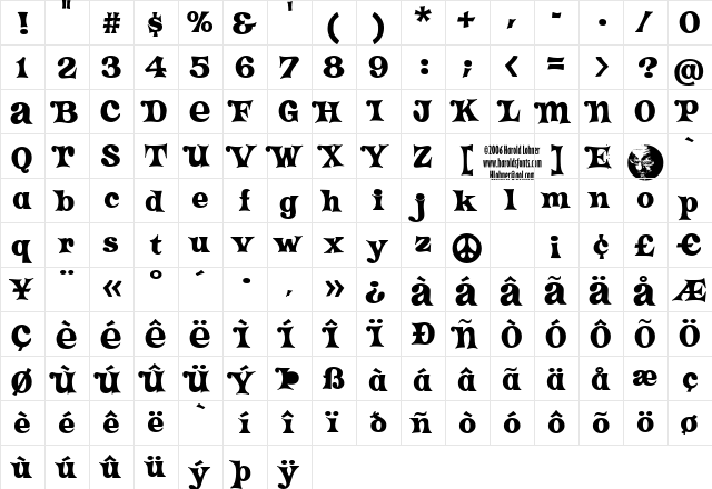 Crazy HaroldAlt Flare Regular  glyph index