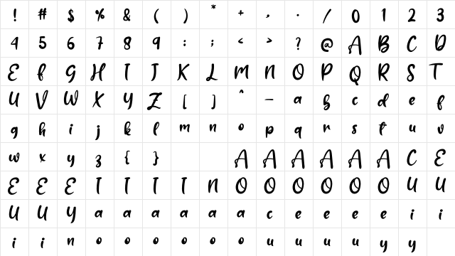 Heavenly Regular  glyph index