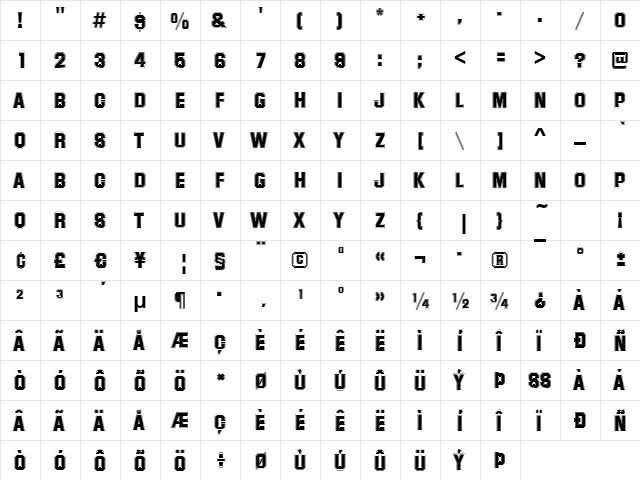 Summit Regular  glyph index