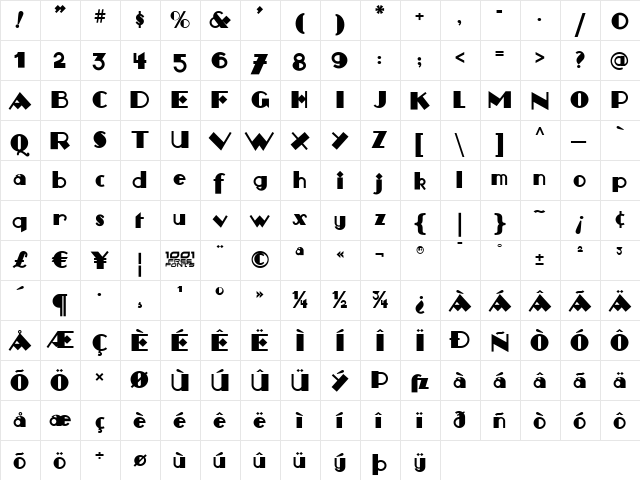 Monkey Fingers NF Regular  glyph index