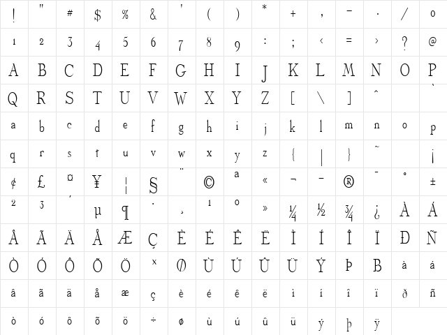Olympus-Condensed Normal  glyph index
