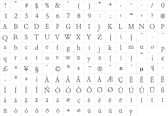 Bamberg-Xlight Regular  glyph index