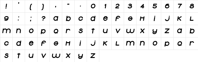 Typolino Heavy Italic  glyph index