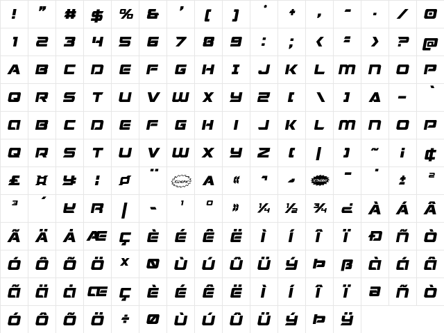 Starduster Semi-Italic Semi-Italic  glyph index