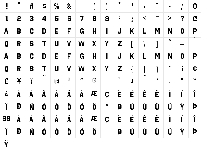 Octin College Bold  glyph index